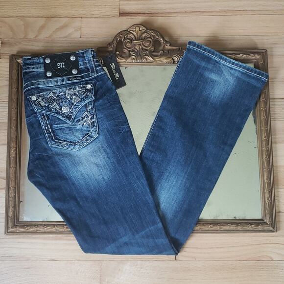 Miss Me Denim - Miss Me Womens Signature Boot Jeans #JY852582 Y2K Western Bling Flap Pockets 29